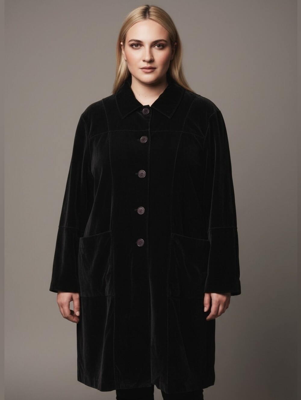 Vintage Jube Girl Stretchy Fleece Lined Velvet Button-Front Coat
